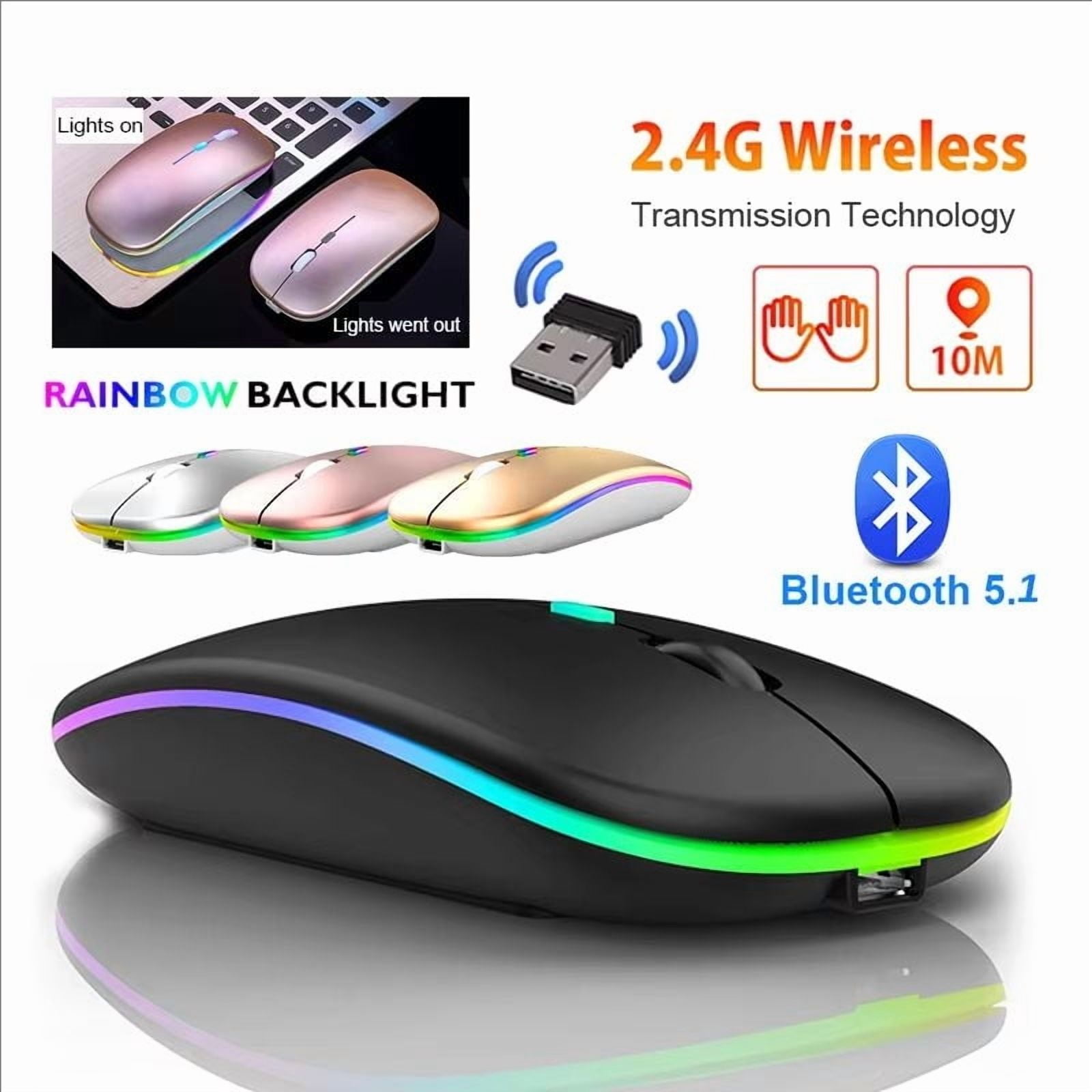 Rechargeable wireless mouse for macbook, bluetooth 5.1, 2.4Ghz, usb, rgb, 1600dpi, tablet, computer, laptop, pc