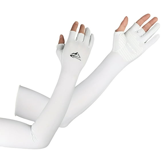 Cooling Arm Sleeves with Ergonomic Fingers Men Women Sun Protection Long Arms Sleeves Cover for Cycling Driving Running Golfing Football Basketball White-M