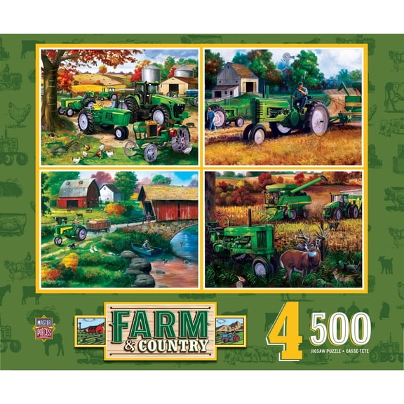MasterPieces 500 Piece Jigsaw Puzzle 4 Pack - Farm Country Tractor Scenes - Family Fun