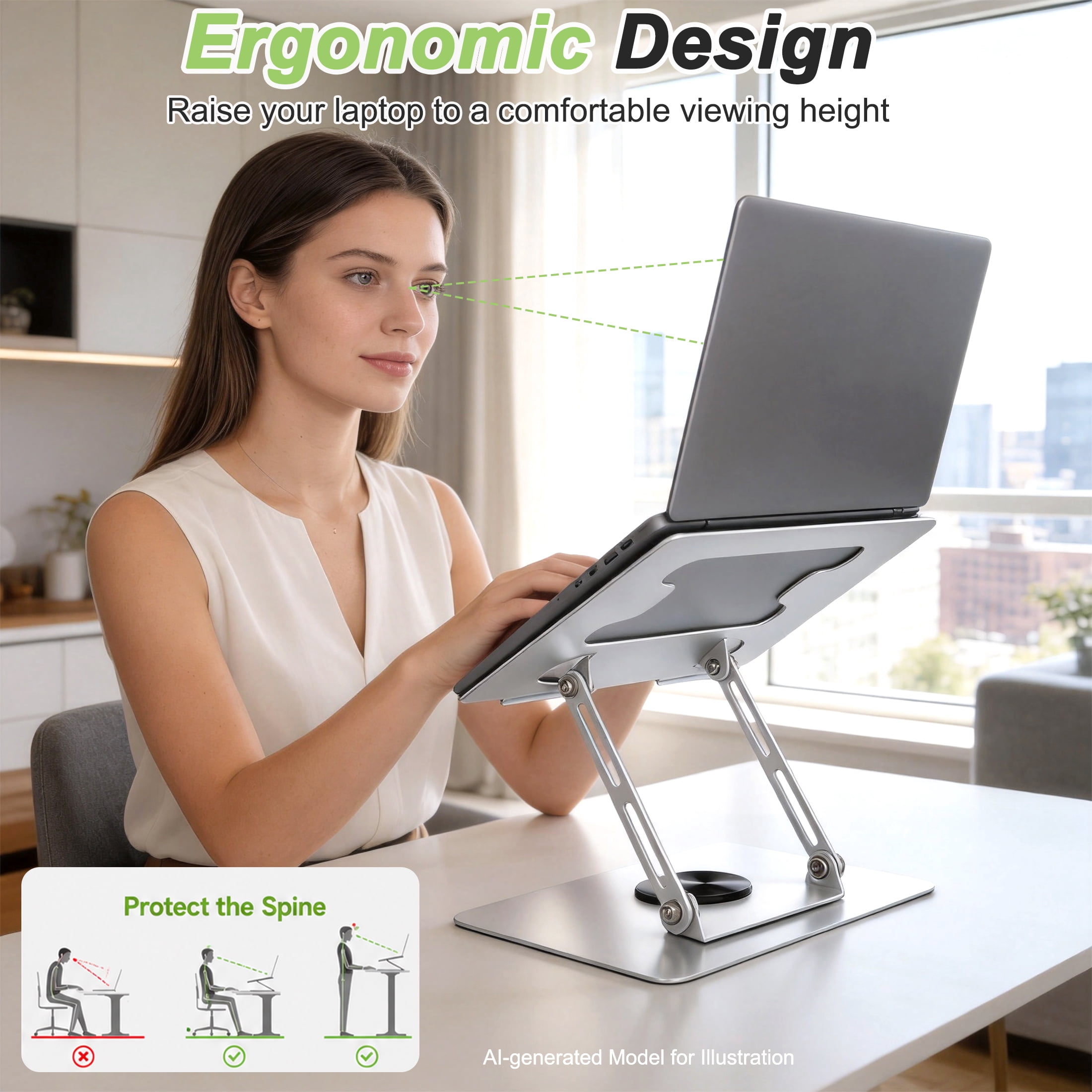 GARITIN 360° Rotating Laptop Stand for Desk, Height Adjustable Metal Ergonomic Laptop Riser with Swivel Base, Foldable Ventilated Computer Stand for Desk Home Office
