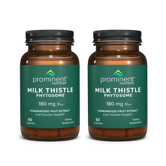 Prominent Nutrition Milk Thistle Phytosome, Clinically Researched Siliphos Milk Thistle Extract for Liver Function, Detox, and Cleanse Support, Standardized to 29% Sylibin, 60 Capsules - 2 Pack