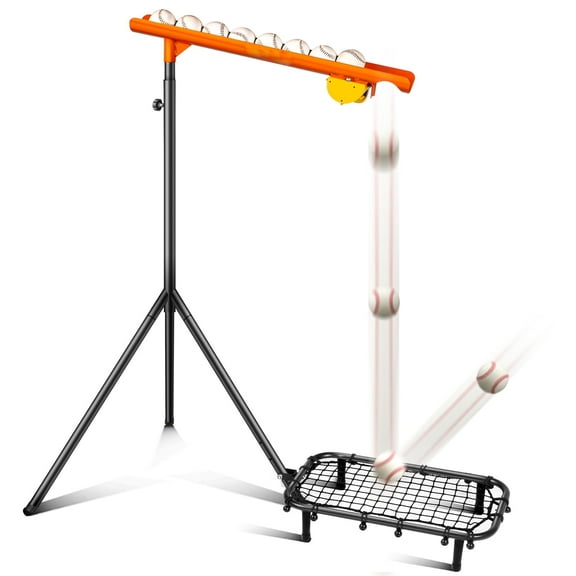 Baseball Auto Soft Toss Trainer with Rebound Net - Adjustable Height (52"-72"), 8-Ball Capacity, 6/8/10s Auto-Drop, Includes Carry Bag - For Baseball & Softball Training