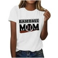 thumbnail image 2 of Lilgiuy Baseball Mom T-Shirt for Women Play Ball Baseball Heart Pattern Solid Color Short Sleeve Tees Trendy Novelty Baseball Graphic Top Streetwear(White,S), 2 of 4