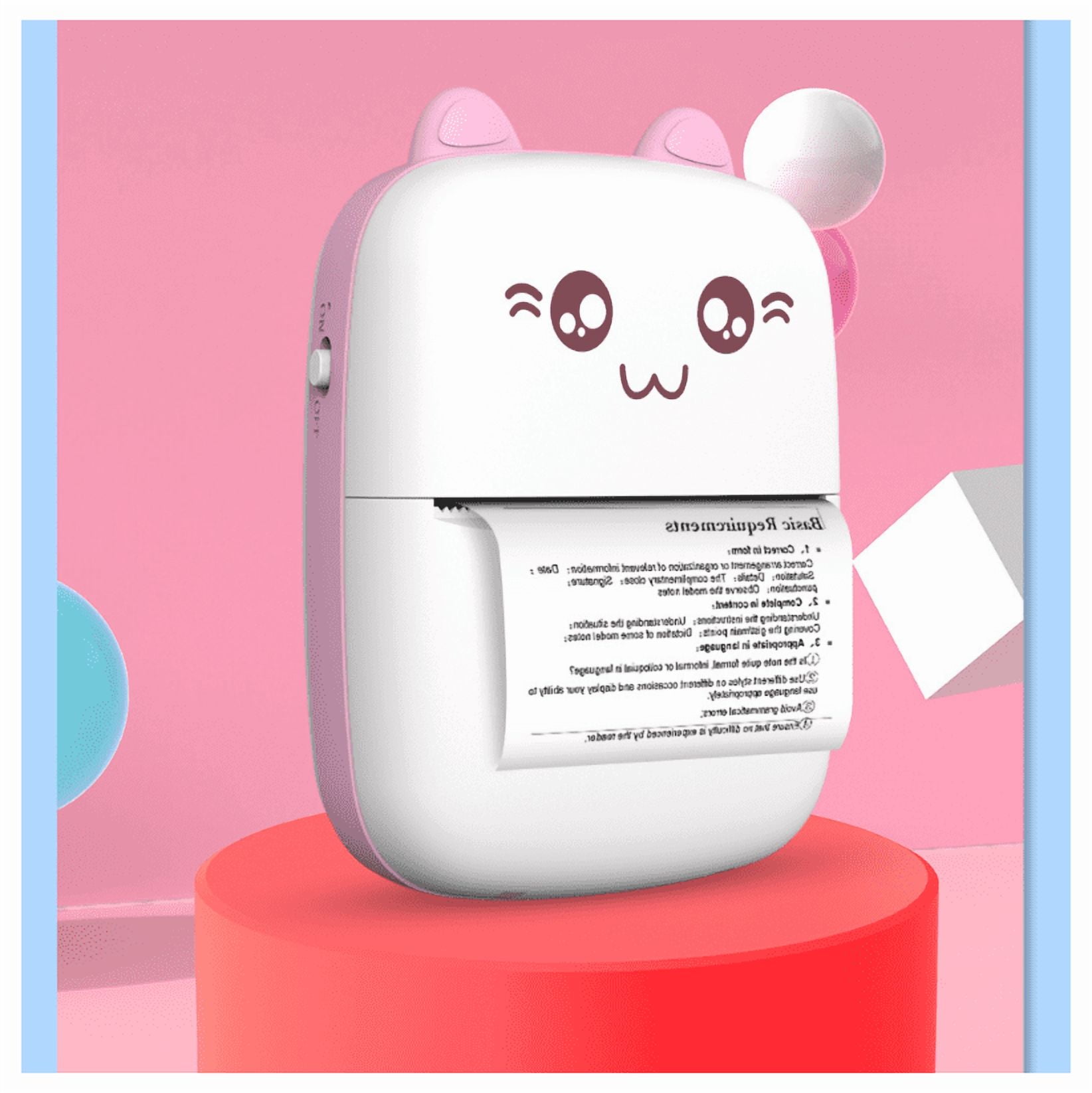 Mini Photo Pocket Printer Portable Ink-Free Thermal 57mm Sticker Trans Paper Wireless BT 200dpi Android IOS Printing Machine Back To School（Color Pink Printer With 5Rolls White Sticker）