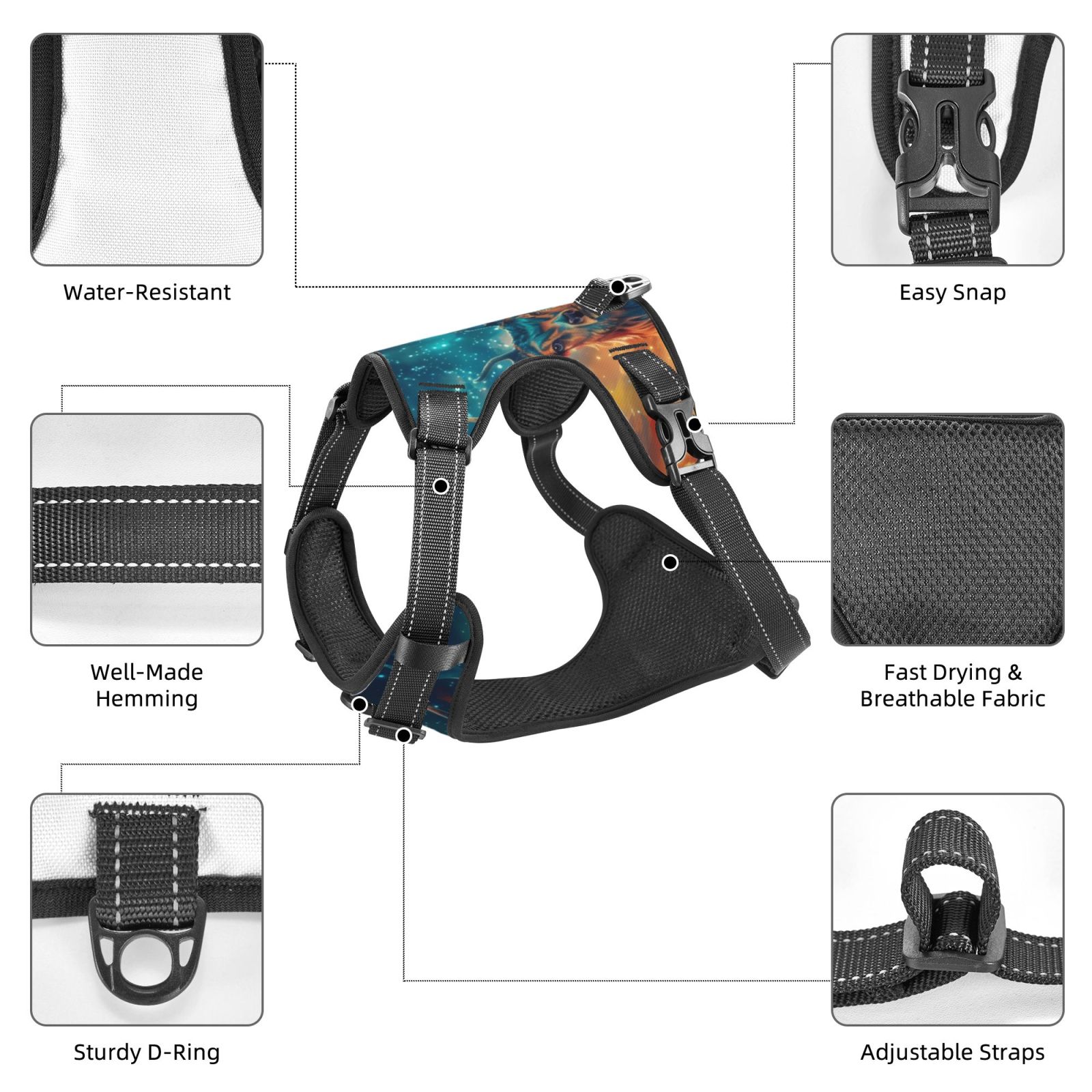 Kdxio Celestial Stag Cosmic Glow Print No Pull Dog Harness Adjustable Reflective Oxford Easy Control Medium Large Dog Harness for Training and Everyday-Large