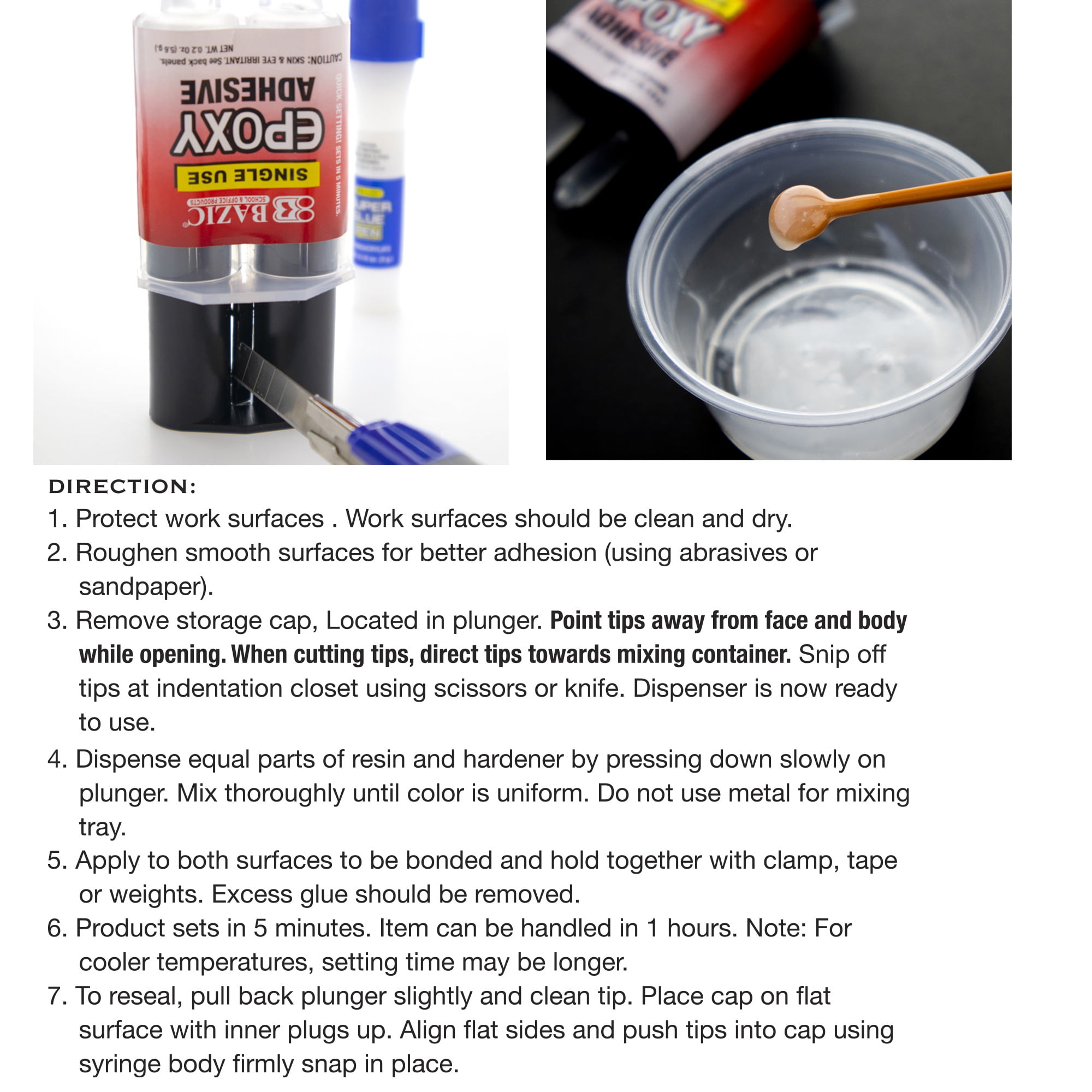 BAZIC Epoxy Glue Syringe Applicator 0.2Oz/5.6g Bond Wood Metal Glass Stone, 24-Pack