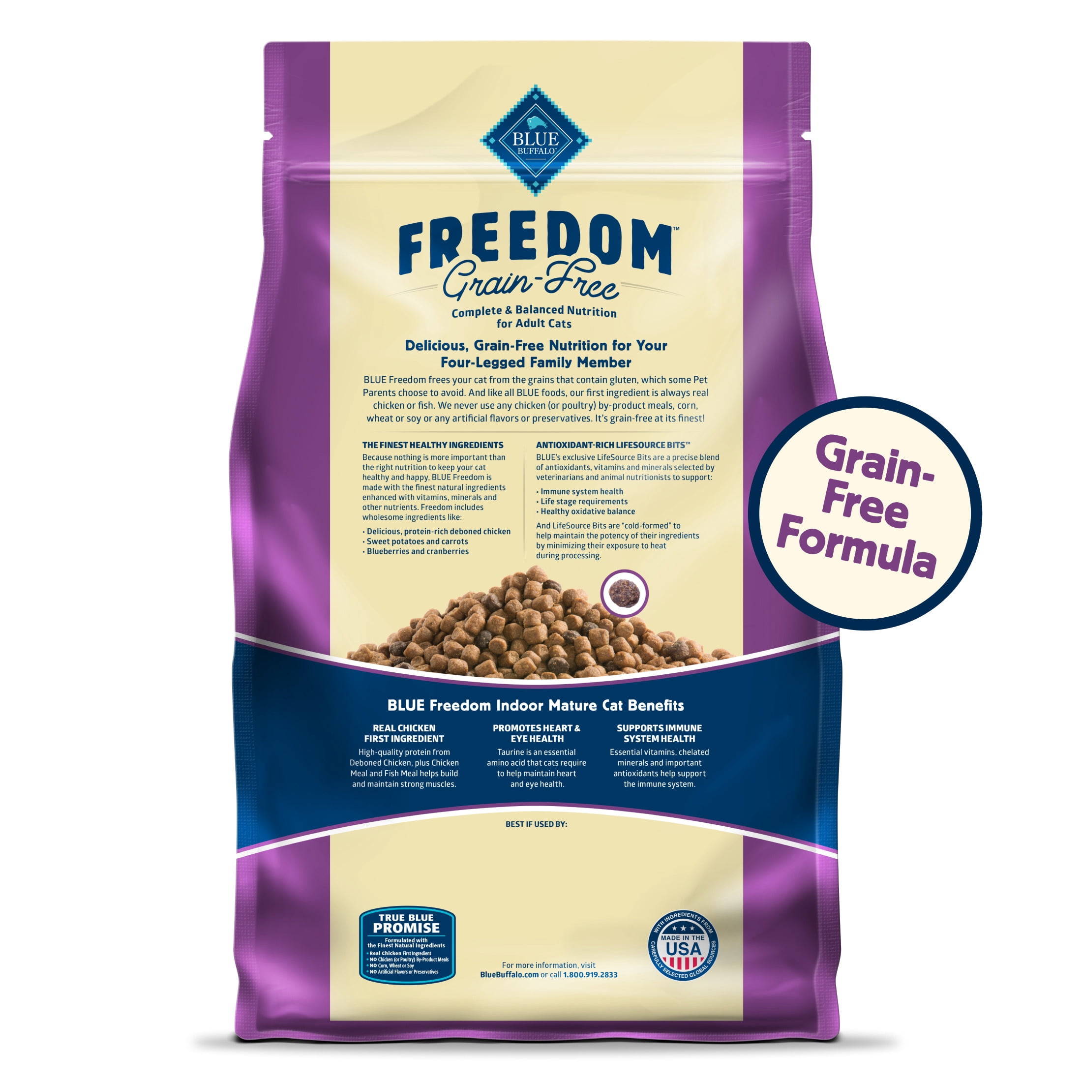 Blue Buffalo Freedom Grain-Free Dry Mature Cat Food, Chicken Recipe, 11-lb. Bag