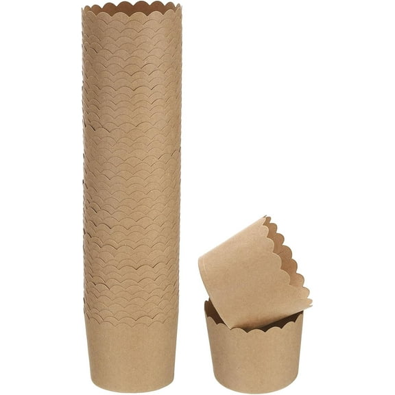 Qrieeo 50Pcs Paper Baking Cups Brown Kraft Paper Muffins Liners Cupcake Greaseproof Disposable Bulk Wrappers for Wedding Birthday Graduation