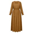 thumbnail image 6 of Aimik Women's V-Neck Long Sleeve Polka Dot Maxi Dress Elastic Waist Side Slit Flowy A-Line Swing Dress, 6 of 6