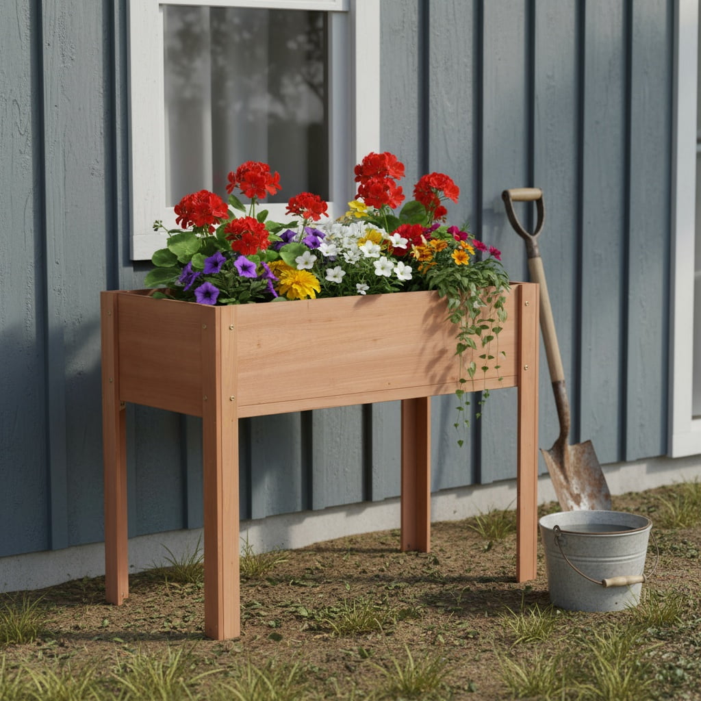 Raised Garden Bed with Legs, Elevated Wooden Planter Box for Outdoor Plants Flowers Fruits Vegetable Herb Growing, 40x20x31"