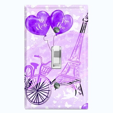 Metal Light Switch Plate Cover Romantic Paris Eiffel Tower Letter Bicycle Purple PRS015
