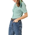 thumbnail image 4 of Allegra K Women's Camp Collar Button Front Textured Short Bubble Sleeve Shirt, 4 of 6