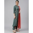 thumbnail image 5 of Janasya Indian Women's Dark Green Poly Silk Embellished Kurta with Pant and Dupatta, 5 of 9