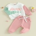 thumbnail image 2 of Baby Girls Fall Outfits Letter Print Contrast Color Long Sleeve Sweatshirts Long Pants 2Pcs Clothes Set 2-3 Years, 2 of 8