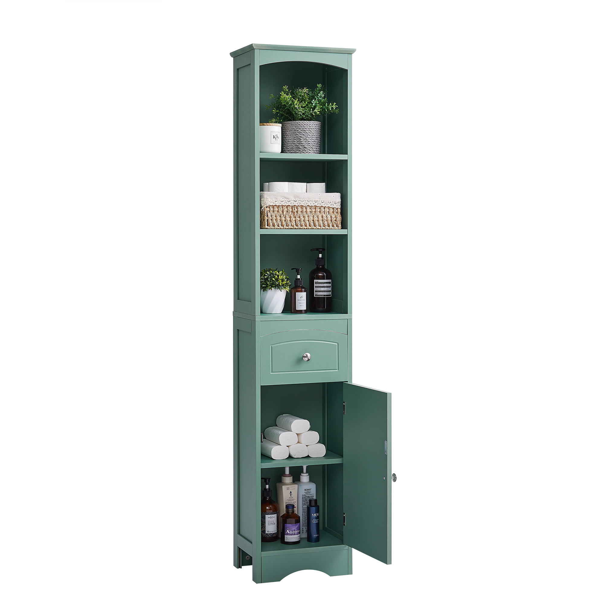HABITRIO Tall Freestanding Storage Cabinet Bathroom Cabinet with Drawers  Shelves