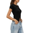 thumbnail image 6 of Women's Button Down Shirt Cap Sleeve Tops for Women Up Ribbed Knit Slim Fit Casual Y2K Crop Going Out Top, 6 of 7