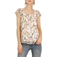 thumbnail image 3 of Unique Bargains Women's Square Neck Floral Ruffle Sleeve Chiffon Blouse Top XS White, 3 of 8