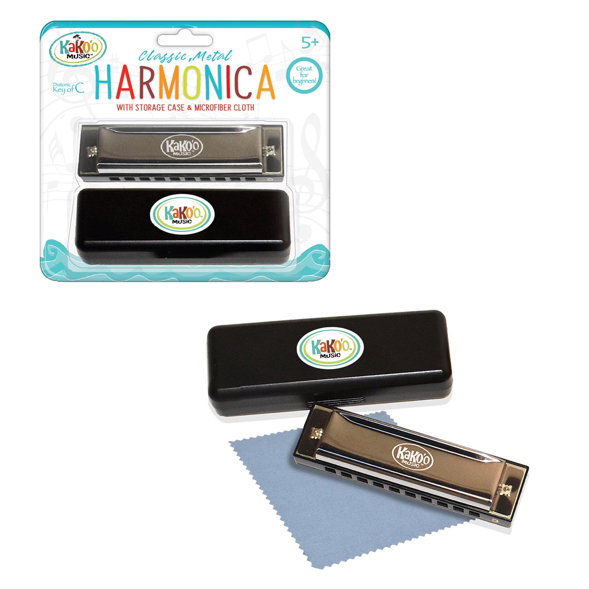 Kako'o: Classic 4" Metal Harmonica - Silver - w/ Storage Case - Standard Size in Scale of C With 10 Holes, Great for Beginners, Ages 5+
