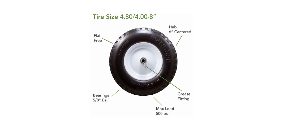 Marathon Tire 4.80/4.00-8, 6 Inch Centered Hub Flat Free Knobby Replacement Tire
