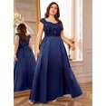 thumbnail image 5 of Navy Blue Plus Size Sleeveless Sequin Lace Bodice Satin A-Line High Slit Formal Evening Gown, 5 of 7