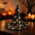 thumbnail image 2 of XIAOCHA Womens Printed Witch Hat Halloween Wide‑Brim Wizard Hat Party Headwear,Gold, 2 of 5