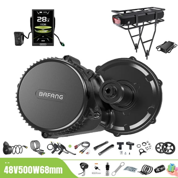 BAFANG Mid Drive Kit 500W BBS02B Electric Bike Conversion Kit 48V Ebike Conversion Kit for 68-73MM Mountain Bike Road Bike DPC010 Display and 48V18.2Ah Rear Rack Battery