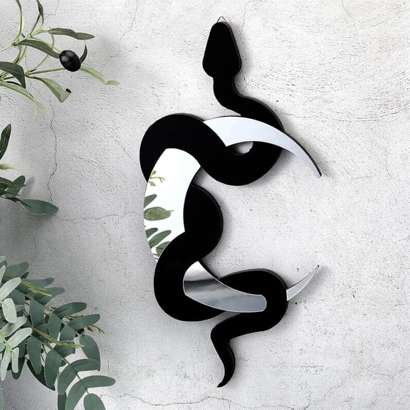 Snake and Crescent Moon Mirror Wall Decor, Gothic Boho Hanging Mirror Acrylic Wall Art for Bedroom, Living Room, Bathroom, Hallway, Black