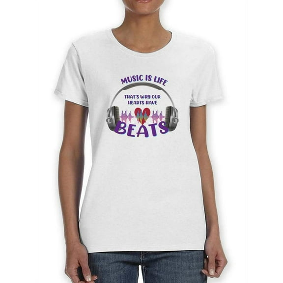 Music Heart Beats Quote Shaped T-Shirt Women -Smartprints Designs, Female Medium