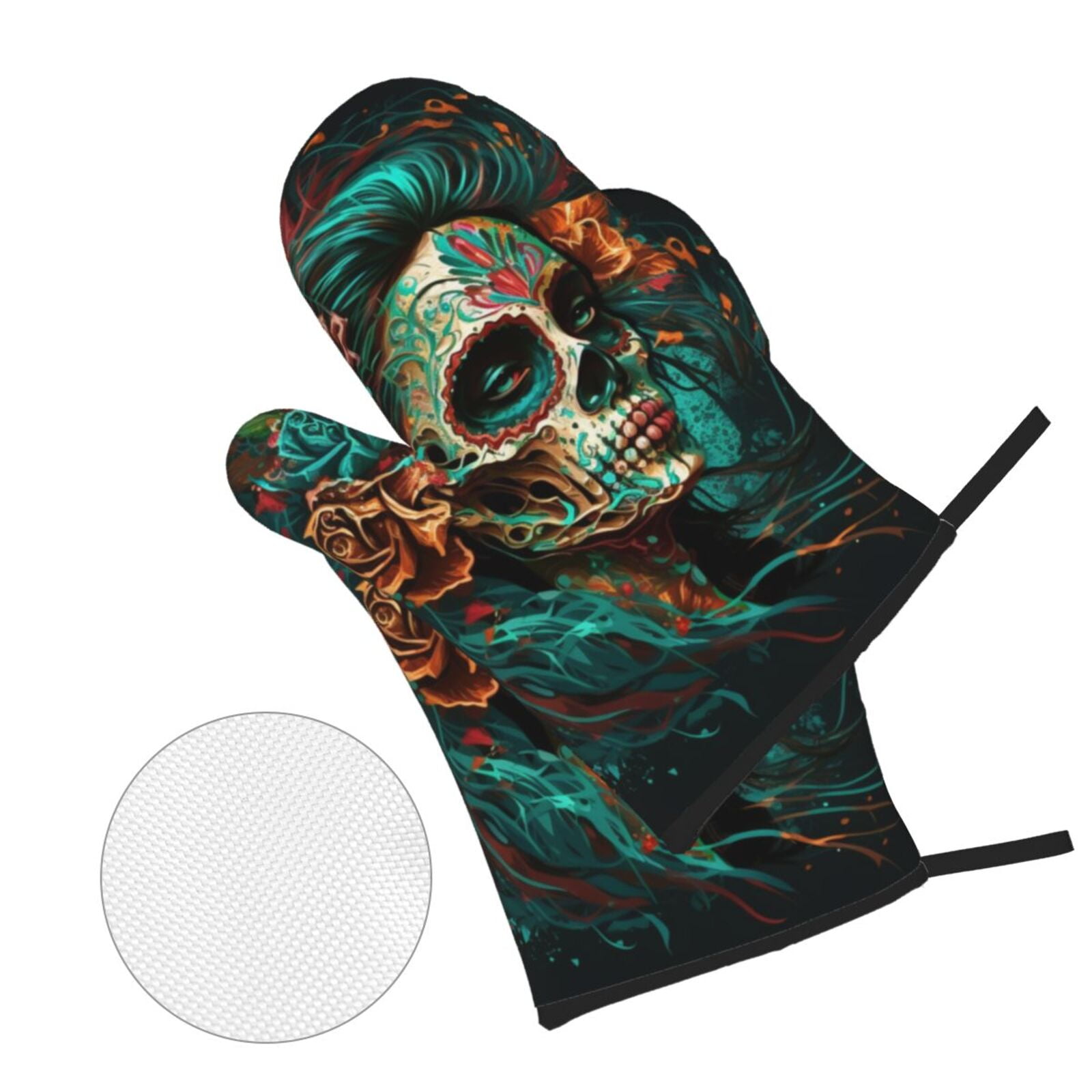 Sugar Skull Zombie Rose 4Pcs Oven Mitts and Pot Holders Sets Oven Kitchen Gloves Hot Pads for Cooking BBQ Baking Grilling