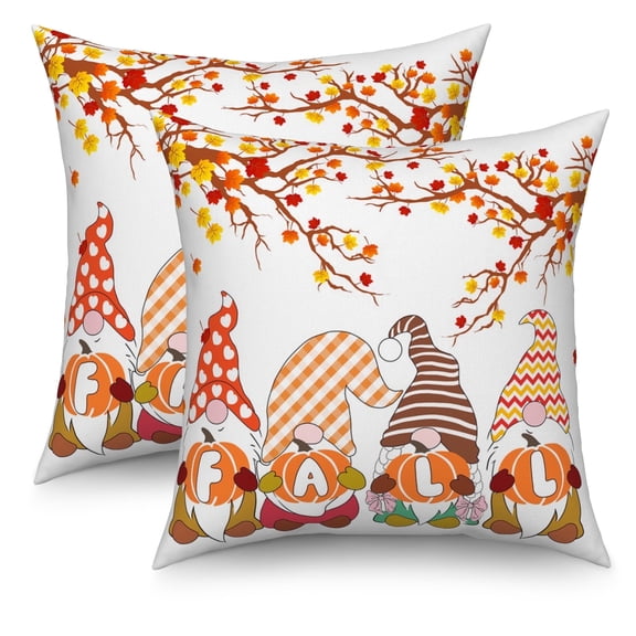 DaShan Gnomes Pumpkin Fall Pillow Cover 16x16 Set of 2,Orange Decorative Pillow Cases Couch Cushion for Bedroom Home Decor