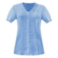 thumbnail image 4 of DianGeFu Womens Summer Tops Plus Size,Women's Solid Color Fashion Casual V-Neck Short Sleeve Lace Top Blouse,Sky Blue,XXXXL, 4 of 4