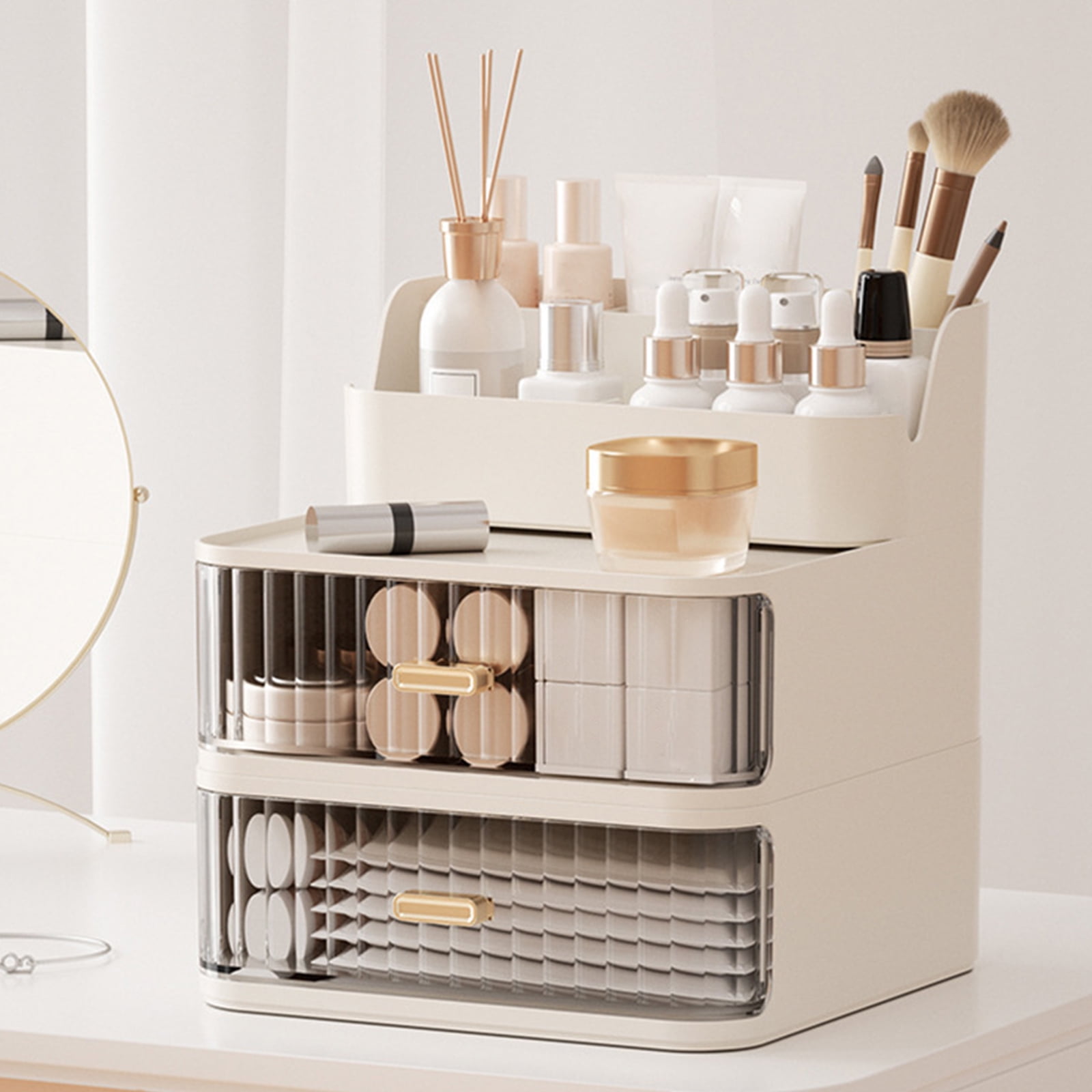 Multipurpose Desktop Organiser Trays with Clear Drawer Stackable Plastic Storage Box Container For Cosmetics Pens Marker