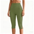 thumbnail image 4 of QATAINLAV Ladies Capri Leggings High Waisted Knee Length Yoga Pants with Side Slit Hem Stretch Summer Casual Bottoms Green M, 4 of 8