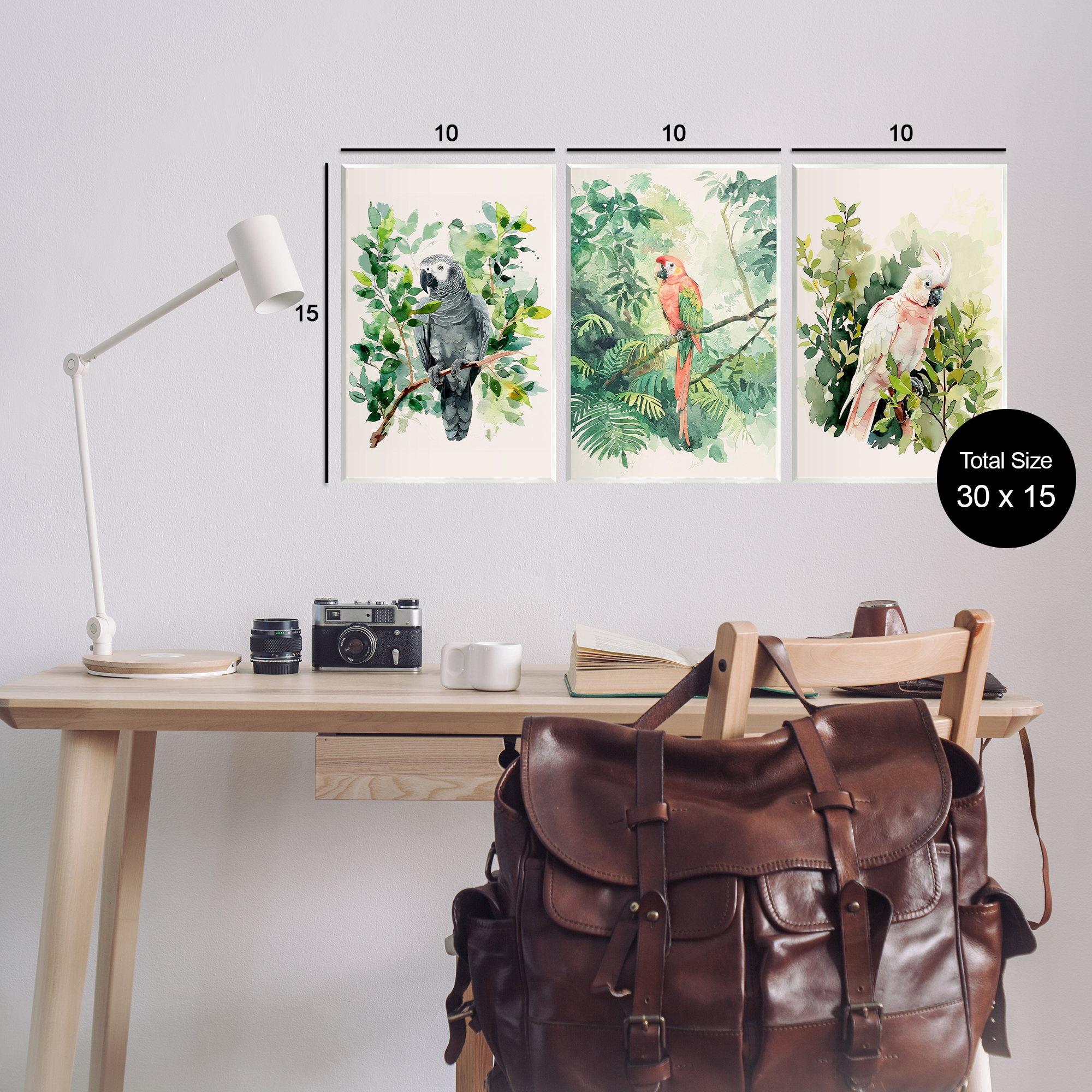 Stupell Industries Tropical Parrots in Jungle Animals Painting Unframed Art Print Wall Art, 10 x 15, Set of 3