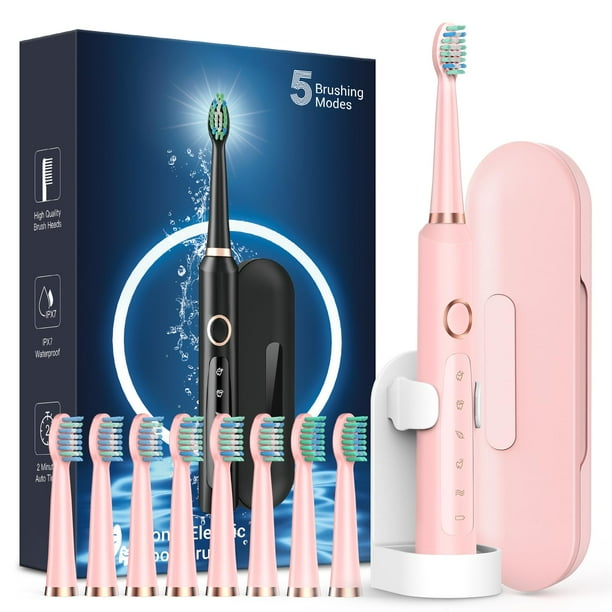 Rtauys M5 Cepillo de dientes eléctrico sónico para adultos y niños - Cepillo de dientes eléctrico recargable para niños mayores de 12 años y adultos con 8 cabezales y estuche de viaje, duración de bat