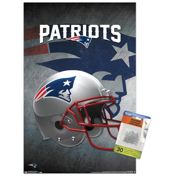 NFL New England Patriots - Helmet 16 Wall Poster with Push Pins, 14.72" x 22.37"