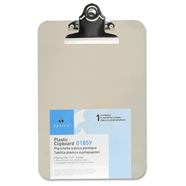 Sparco 6" x 9" Translucent Clamp Clipboard, Smoke