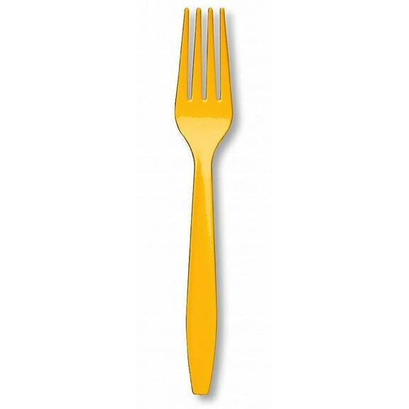 Premium 24 Count Plastic Forks - School Bus Yellow