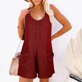 thumbnail image 4 of MIUOWANP Shorts for Women Plus Size Clearance Women's Scoop Solid Neck Sleeveless Casual Buttons Short Jumpsuit Rompers with Pockets, 4 of 9