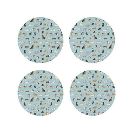 

Matuu Cartoon Doodle Puppy for Cup Coasters Set of 4 Leather Coasters Desk Coasters for Office Measures 4” x 4”-Round Shape