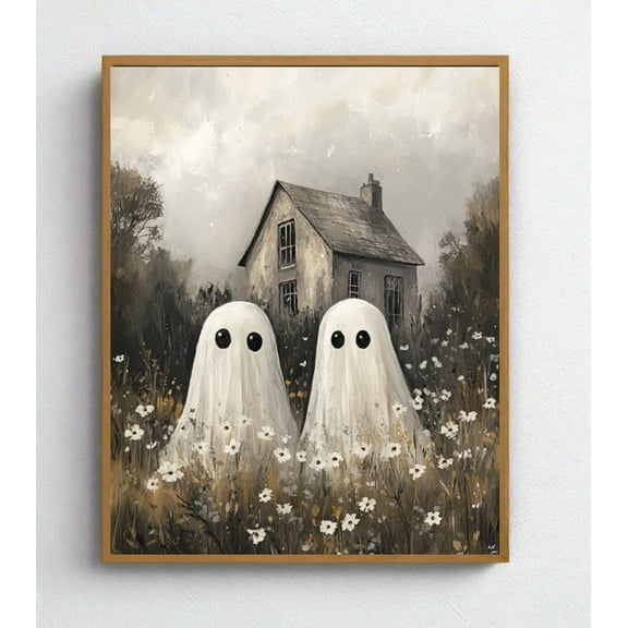 WestConfe Ghosts Art Print Halloween Art Print Halloween Decor Cute Ghosts in Field Spooky Vintage Poster Wall Art
