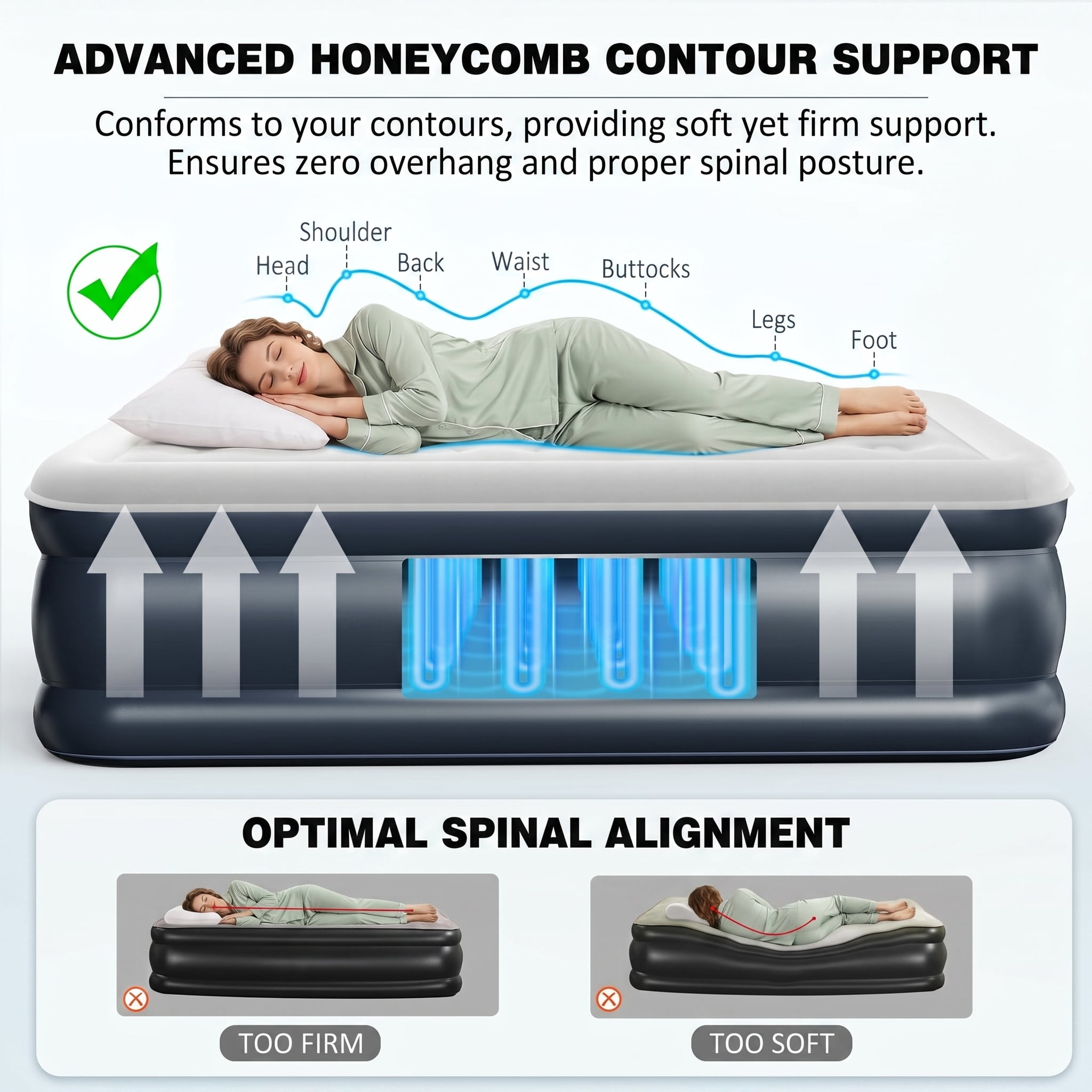 Nalone Queen Air Mattress with Built in Pump, 18-Inch Elevated Inflatable Bed Blow Up Mattress, Puncture-Resistant, Quick Inflation/Deflation, Portable for Camping & Trip & Home
