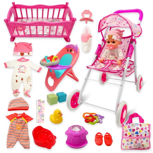 Set de juego Baby Doll UFLJPKS de 12 pulgadas con silla de paseo para cuna
