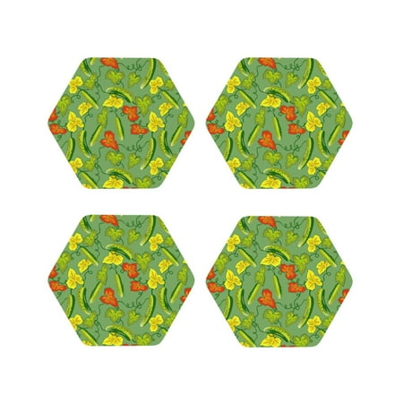 

Coasters Set of 4 - Cucumber ratta flower Drink Coasters for Tabletop Protection Leather Coasters for Living Room Decor and Housewarming Gift Hexagon