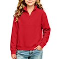 thumbnail image 5 of Girls Quarter Zip Sweatshirt Casual Fashion Turtleneck Long Sleeve Kids Pullover Tops Red 7-8 Years, 5 of 6