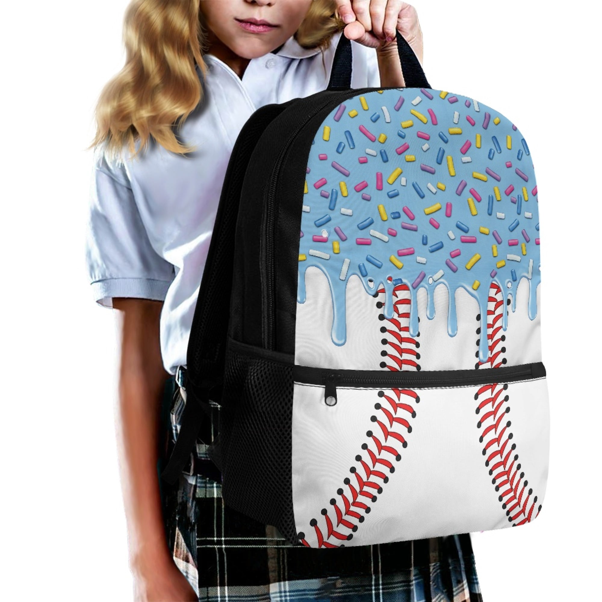 Uourmeti Baseball and Donut Print Student Bookbag, Big Storage Space School Backpack 17 Inch Large Capacity Polyester Backpack for Travel Outdoor