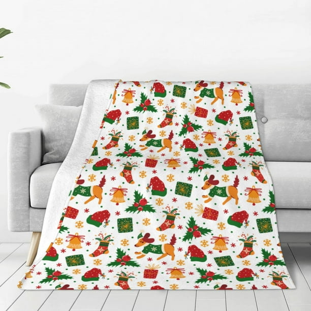 Balery Christmas Hat Cute Puppy Manta de Felpa Suave y Acogedora – Cobija de Franela Aterciopelada para Cama, Lavable y Cálida para Sofá, Mascotas, Transpirable-50"x40"