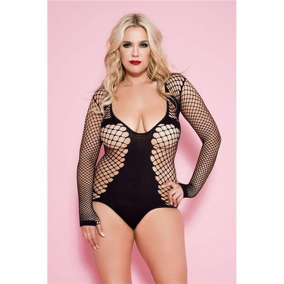 Plus Size Long Sleeve Diamond Net Teddy 8208Q-BLACK
