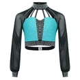 thumbnail image 2 of iixpin Kids Girls Shiny Yoga Sports Workout Modern Ballet Crop Top Rhinestones Jazz Dance Tank Cami Vest Blue Green 12, 2 of 6
