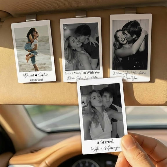 Custom Photo Car Visor Clip, Personalized Drive Safe Gift, Wooden Keepsake
